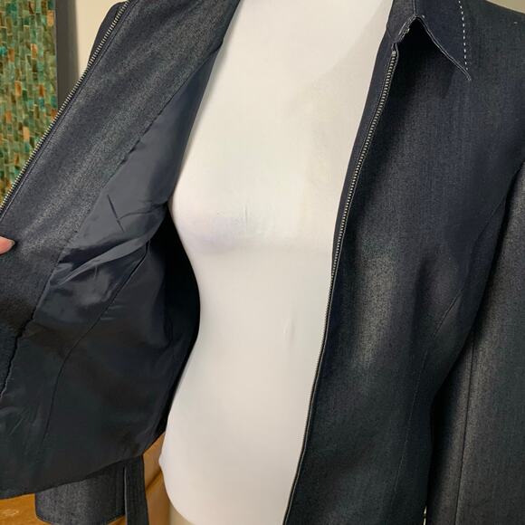 Norton McNaughton Petites Sz 10P Belted Navy Denim-Look Blazer Jacket Full Zip - Picture 8 of 10